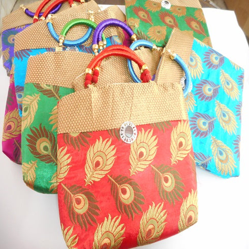 Peacock Feathers Design Fancy Bag With Stud - 150gms